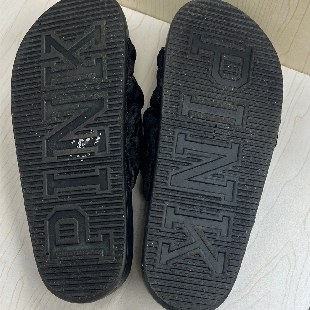 PINK Victoria's Secret Black Plush Sandals - Picture 6 of 6